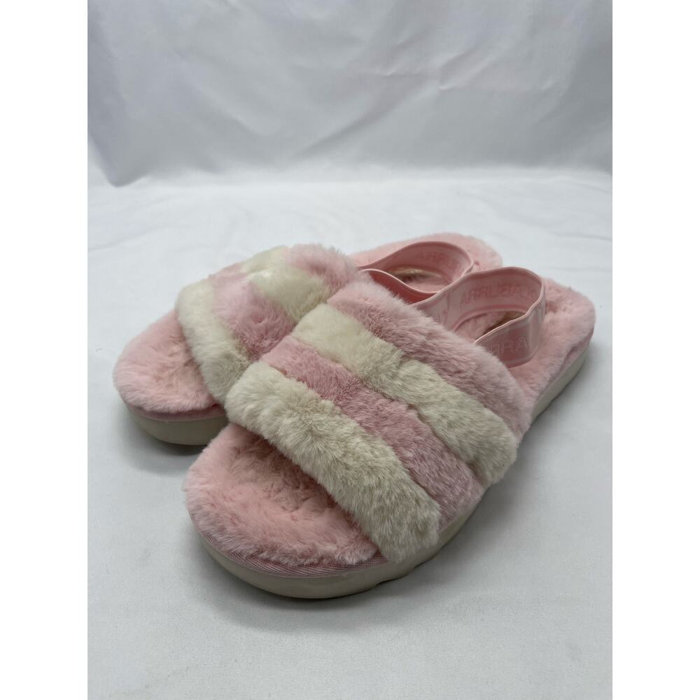 Ugg Koolaburra Pink Striped Fuzzy Slip On Slingback Slides